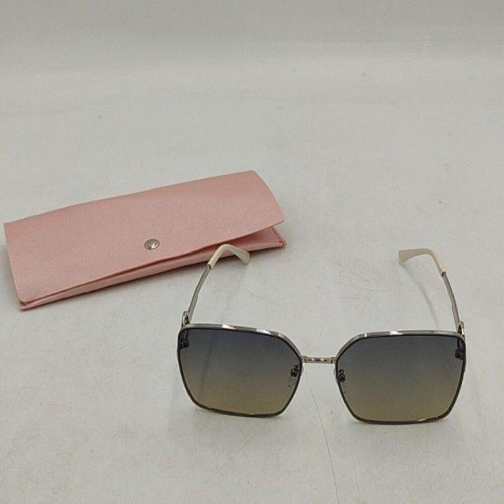 Sunglasses Womens Silver Geometric Gray Gradient Metal Frame
